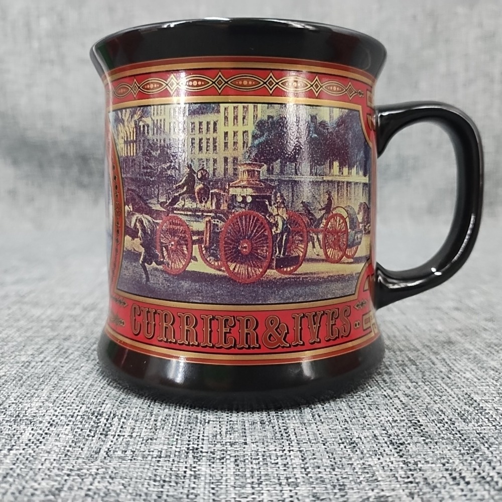 NOS VTG Set Of 2 Enesco Currier & Ives Firefighters Mug Museum Of New York City - Picture 6 of 13